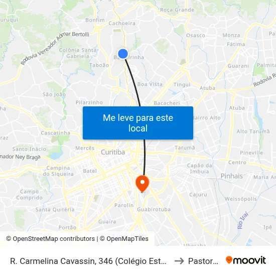 R. Carmelina Cavassin, 346 (Colégio Estadual Gelvira Correa Pacheco) to Pastoral Pucpr map