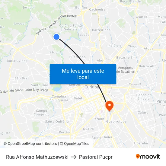 Rua Affonso Mathuzcewski to Pastoral Pucpr map