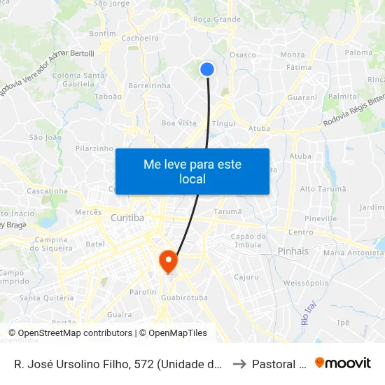 R. José Ursolino Filho, 572 (Unidade de Saúde Aliança) to Pastoral Pucpr map