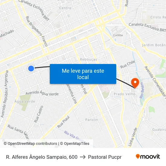 R. Alferes Ângelo Sampaio, 600 to Pastoral Pucpr map