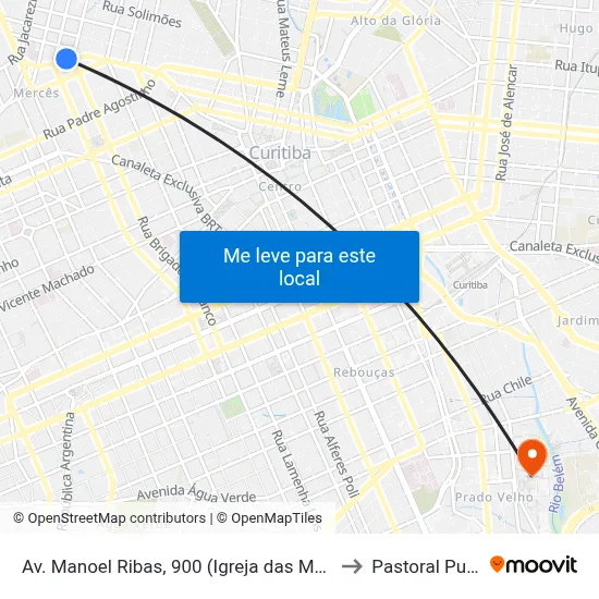 Av. Manoel Ribas, 900 (Igreja das Mercês) to Pastoral Pucpr map