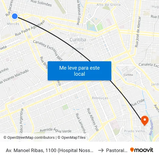 Av. Manoel Ribas, 1100 (Hospital Nossa Senhora das Graças) to Pastoral Pucpr map