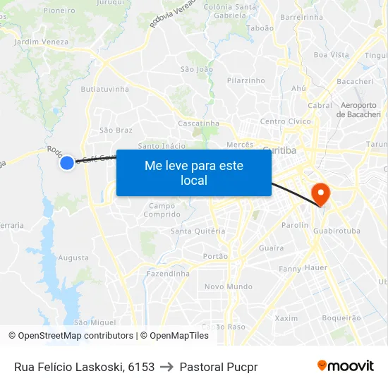 Rua Felício Laskoski, 6153 to Pastoral Pucpr map