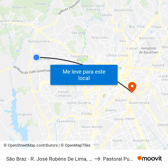 São Braz - R. José Rubéns De Lima, 215 to Pastoral Pucpr map