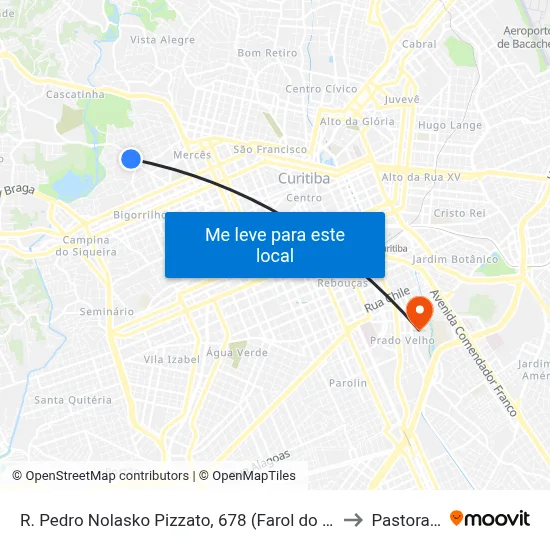 R. Pedro Nolasko Pizzato, 678 (Farol do Saber Emílio de Menezes) to Pastoral Pucpr map