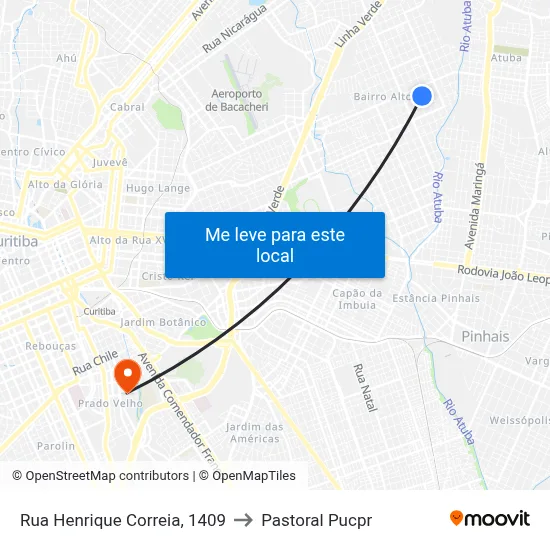 Rua Henrique Correia, 1409 to Pastoral Pucpr map