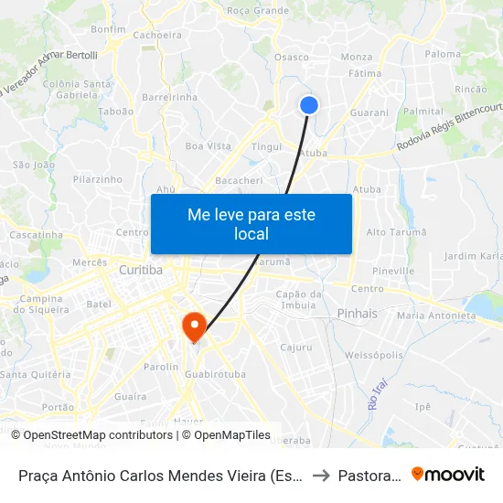 Praça Antônio Carlos Mendes Vieira (Estrada Das Olarias, 1600) to Pastoral Pucpr map