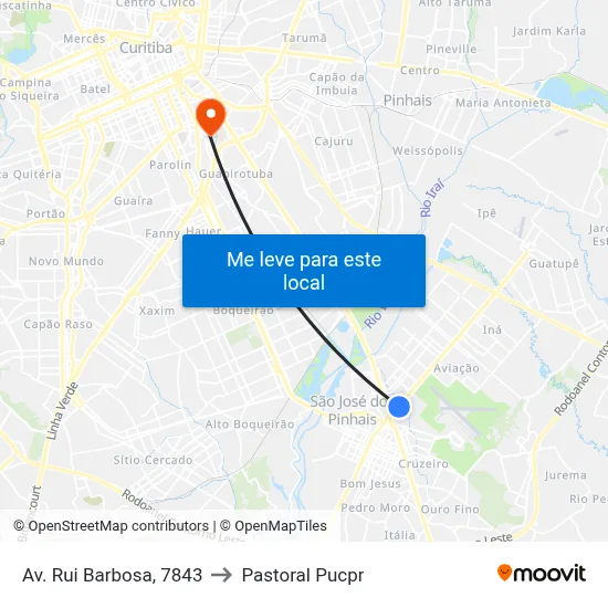 Av. Rui Barbosa, 7843 to Pastoral Pucpr map