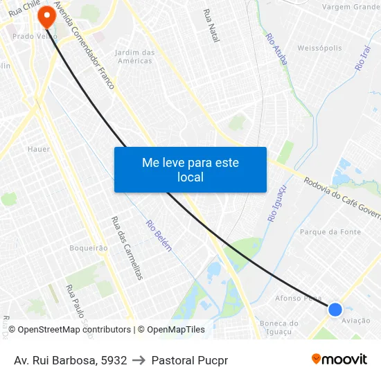 Av. Rui Barbosa, 5932 to Pastoral Pucpr map