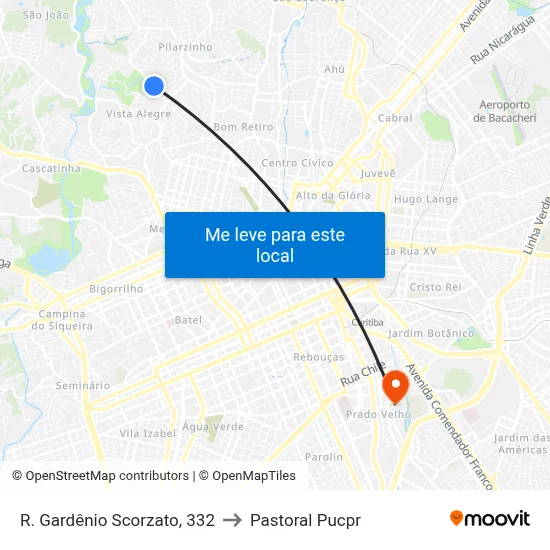 R. Gardênio Scorzato, 332 to Pastoral Pucpr map