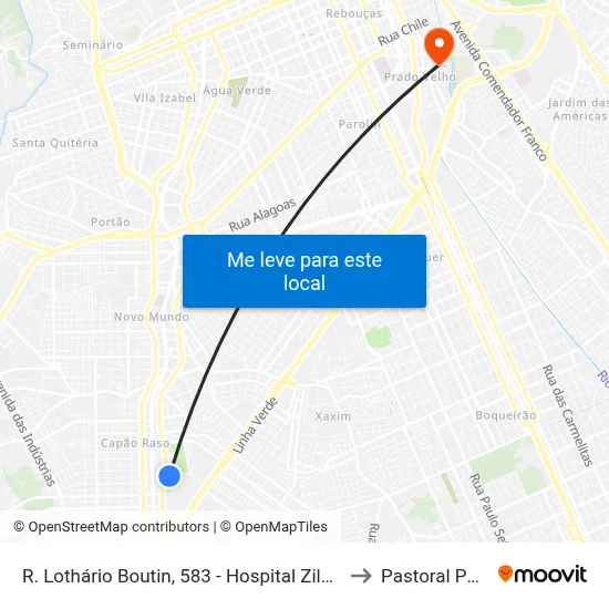 R. Lothário Boutin, 583 - Hospital Zilda Arns to Pastoral Pucpr map