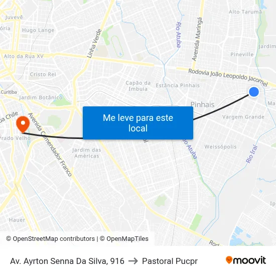 Av. Ayrton Senna Da Silva, 916 to Pastoral Pucpr map