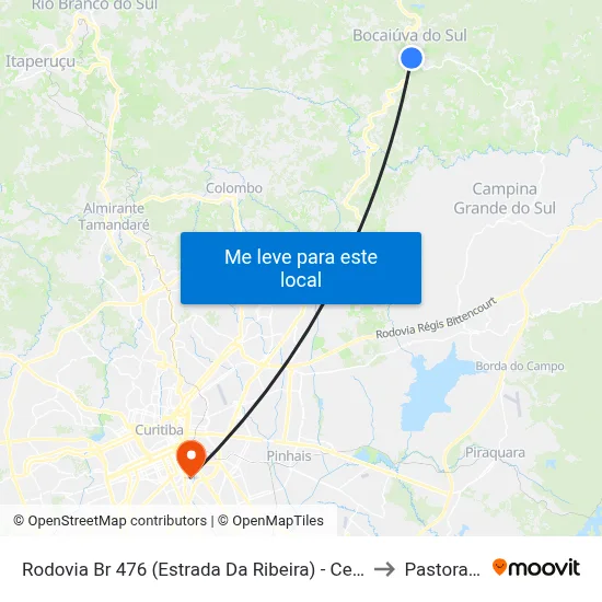 Rodovia Br 476 (Estrada Da Ribeira) - Cemitério Bocaíuva Do Sul to Pastoral Pucpr map