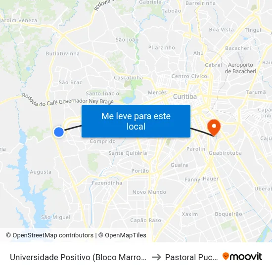 Universidade Positivo (Bloco Marrom) to Pastoral Pucpr map