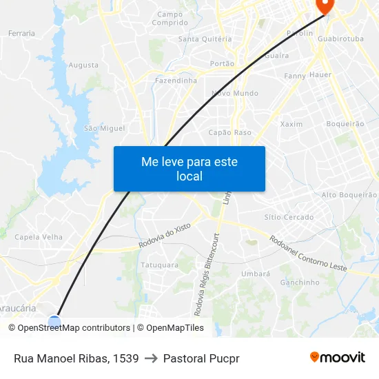 Rua Manoel Ribas, 1539 to Pastoral Pucpr map