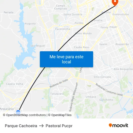 Parque Cachoeira to Pastoral Pucpr map