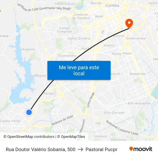 Rua Doutor Valério Sobania, 500 to Pastoral Pucpr map
