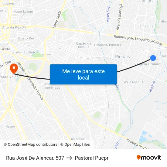 Rua José De Alencar, 507 to Pastoral Pucpr map