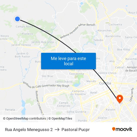 Rua Angelo Menegusso 2 to Pastoral Pucpr map