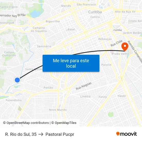 R. Rio do Sul, 35 to Pastoral Pucpr map