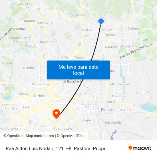 Rua Aílton Luís Nodari, 121 to Pastoral Pucpr map