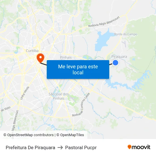 Prefeitura De Piraquara to Pastoral Pucpr map