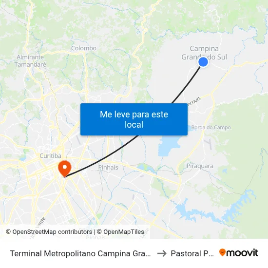 Terminal Metropolitano Campina Grande do Sul to Pastoral Pucpr map