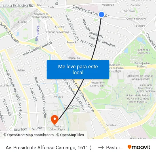 Av. Presidente Affonso Camargo, 1611 (Hospital Universitário Cajuru) to Pastoral Pucpr map