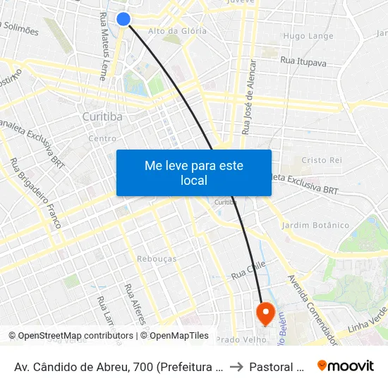 Av. Cândido de Abreu, 700 (Prefeitura de Curitiba) to Pastoral Pucpr map