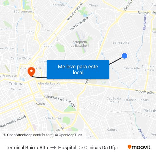 Terminal Bairro Alto to Hospital De Clínicas Da Ufpr map