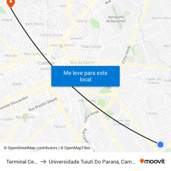 Terminal Centenário to Universidade Tuiuti Do Paraná, Campus Jardim Schaffer map