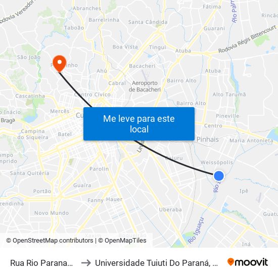 Rua Rio Paranapanema, 1303 to Universidade Tuiuti Do Paraná, Campus Jardim Schaffer map