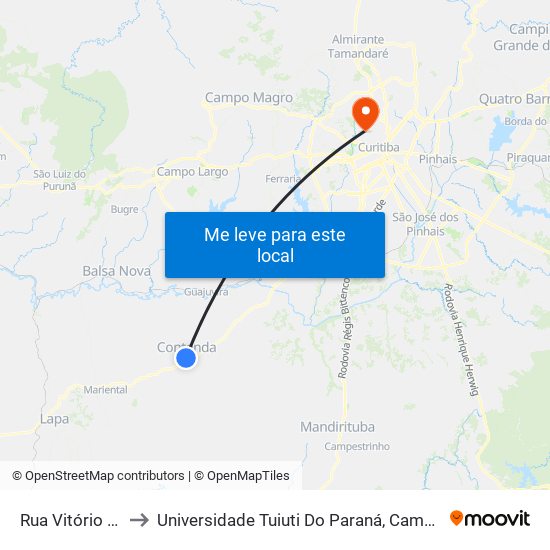 Rua Vitório Barbosa to Universidade Tuiuti Do Paraná, Campus Jardim Schaffer map
