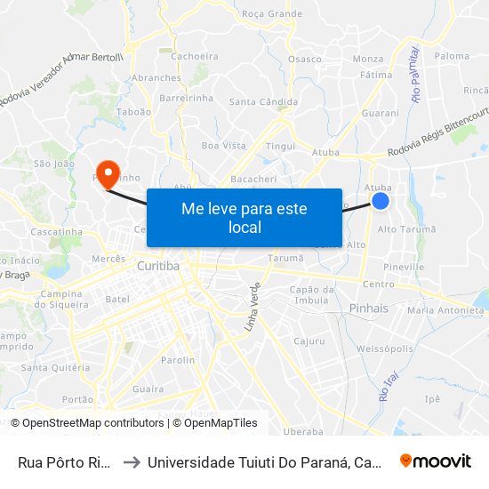 Rua Pôrto Rico, 1063a to Universidade Tuiuti Do Paraná, Campus Jardim Schaffer map