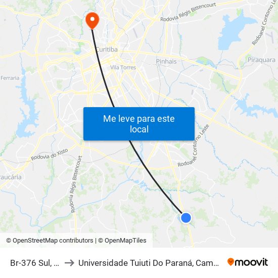Br-376 Sul, Km 622 to Universidade Tuiuti Do Paraná, Campus Jardim Schaffer map