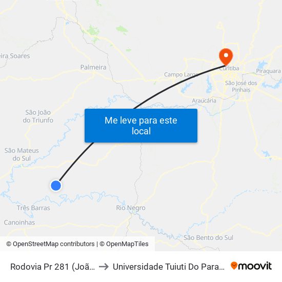 Rodovia Pr 281 (João Francisco Siqueira) to Universidade Tuiuti Do Paraná, Campus Jardim Schaffer map