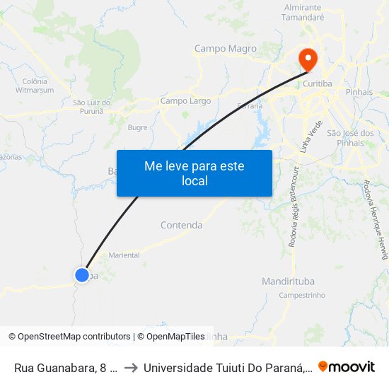Rua Guanabara, 8 - Vila São José II to Universidade Tuiuti Do Paraná, Campus Jardim Schaffer map