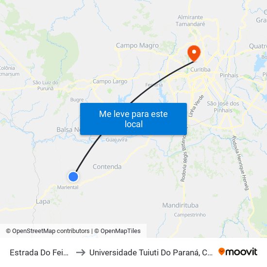 Estrada Do Feixo - Mercado to Universidade Tuiuti Do Paraná, Campus Jardim Schaffer map
