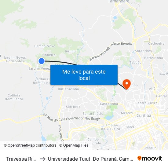 Travessa Ribas, 181 to Universidade Tuiuti Do Paraná, Campus Jardim Schaffer map