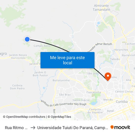 Rua Ritmo Costa 2 to Universidade Tuiuti Do Paraná, Campus Jardim Schaffer map
