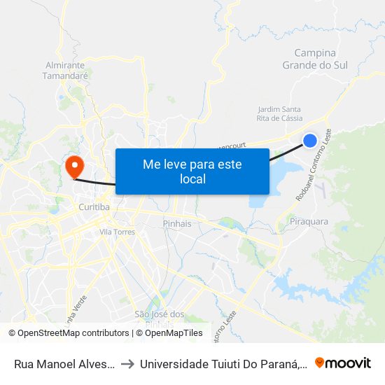 Rua Manoel Alves Dos Santos, 78 to Universidade Tuiuti Do Paraná, Campus Jardim Schaffer map