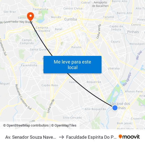 Av. Senador Souza Naves, 340 to Faculdade Espírita Do Paraná map