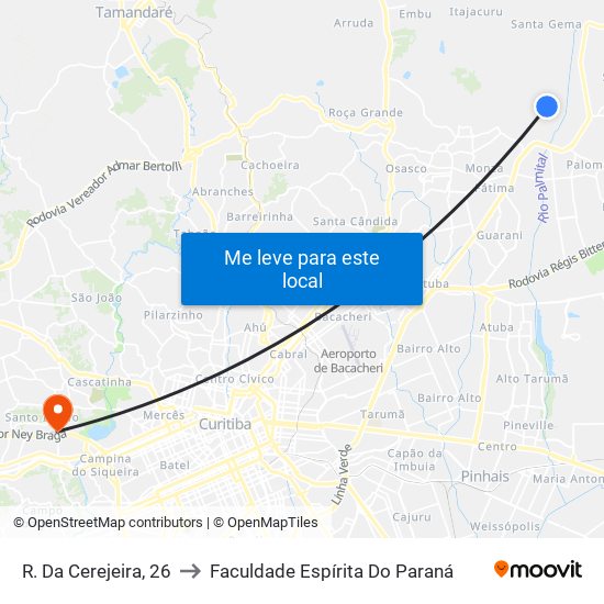 R. Da Cerejeira, 26 to Faculdade Espírita Do Paraná map