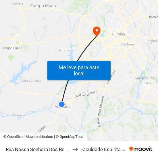 Rua Nossa Senhora Dos Remédios, 2108 to Faculdade Espírita Do Paraná map