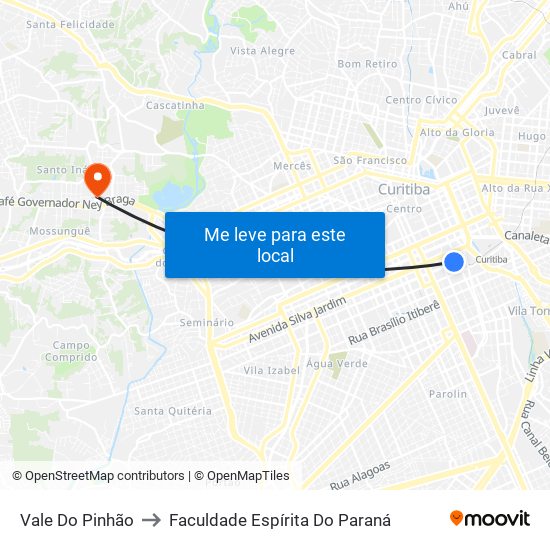 Vale Do Pinhão to Faculdade Espírita Do Paraná map