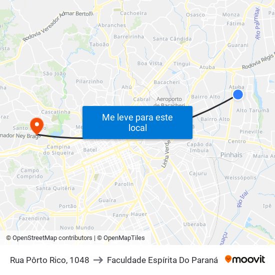 Rua Pôrto Rico, 1048 to Faculdade Espírita Do Paraná map