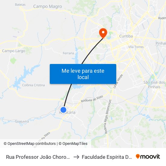 Rua Professor João Chorosnicki, 203 to Faculdade Espírita Do Paraná map