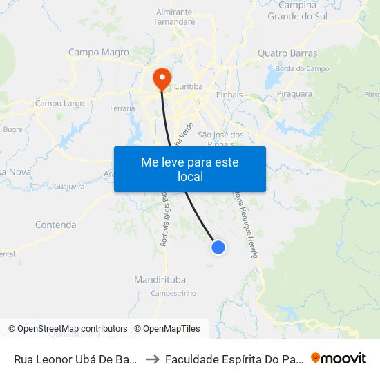 Rua Leonor Ubá De Bastos to Faculdade Espírita Do Paraná map