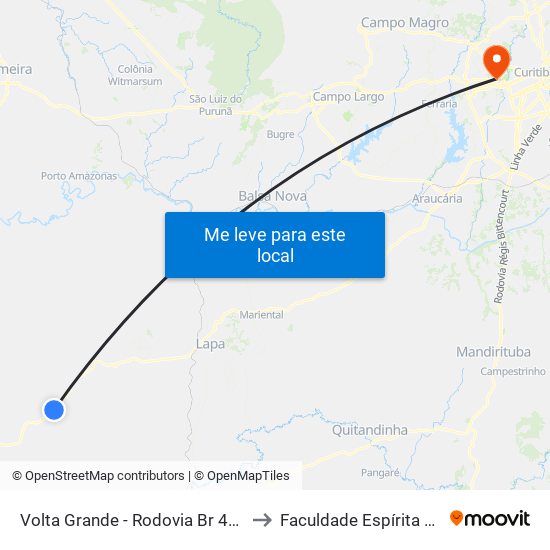 Volta Grande - Rodovia Br 476 (Do Xisto) to Faculdade Espírita Do Paraná map