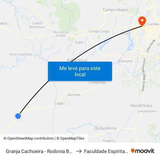 Granja Cachoeira - Rodovia Br 476 (Do Xisto) to Faculdade Espírita Do Paraná map